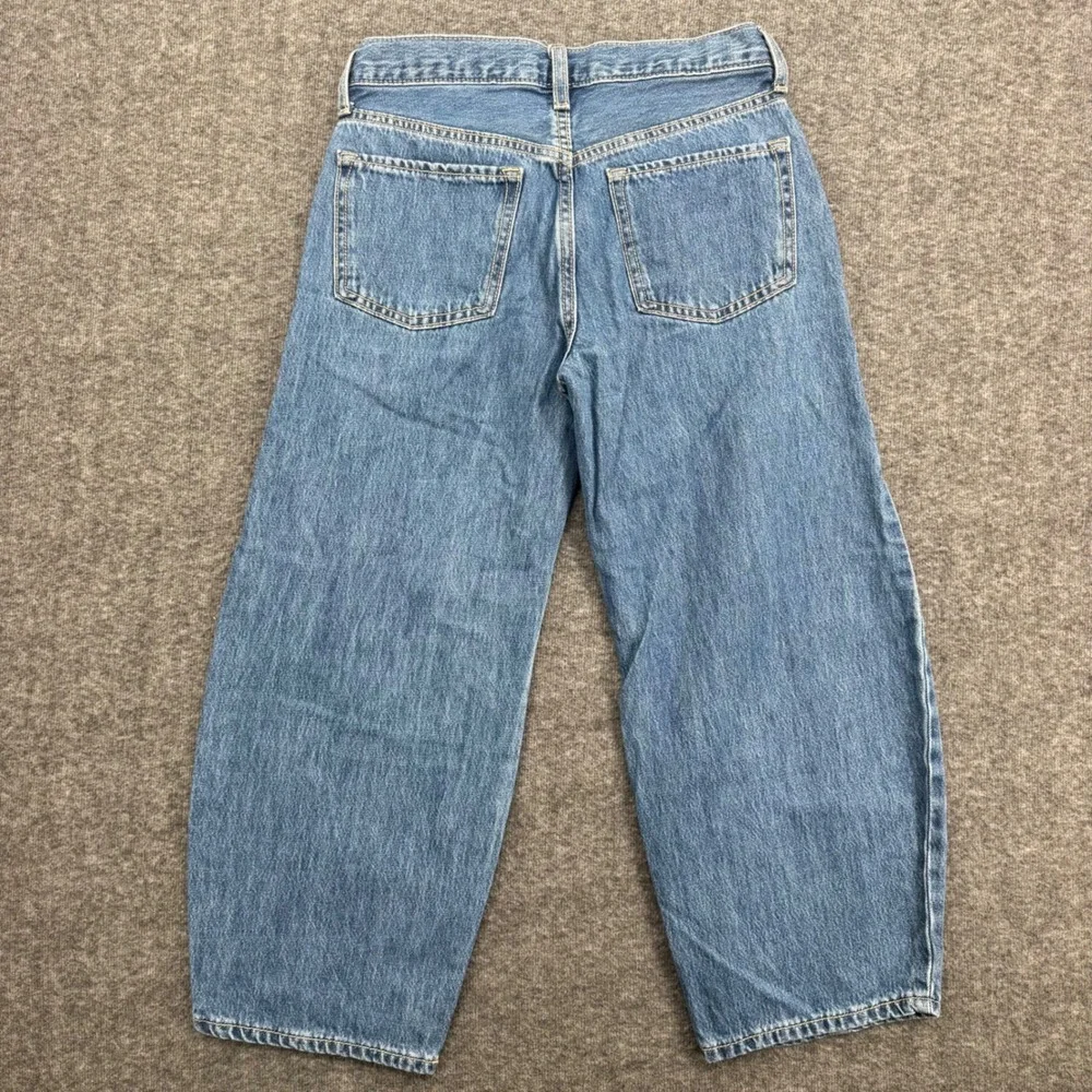 Old Navy Girls 12 Mid Rise Baggy Barrel Leg Jeans Blue Bow Print Coquette Denim